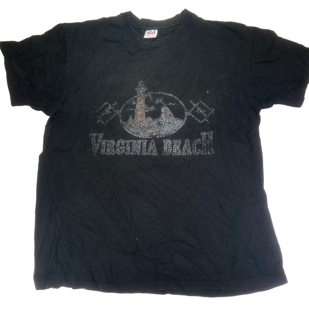 Vintage 90s Anvil Virginia Beach Lighthouse T Shirt XL Single Stitch Black